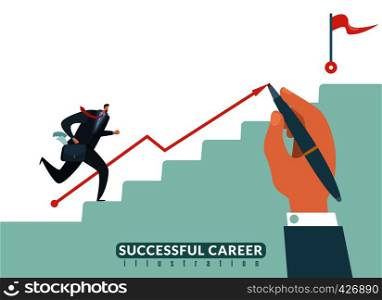 Stair to the goal. Path to success business career, businessman stairway to target and growth successful employeeman vector illustration. Stair to the goal. Path to success business career, businessman stairway to target and growth employeeman vector illustration