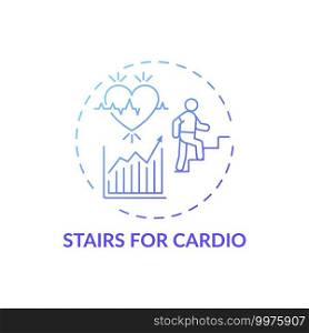 Stairs for cardio concept icon. Gym exercise alternative idea thin line illustration. Raising heart rate. Balance improvement. Aerobic benefits. Vector isolated outline RGB color drawing. Stairs for cardio concept icon
