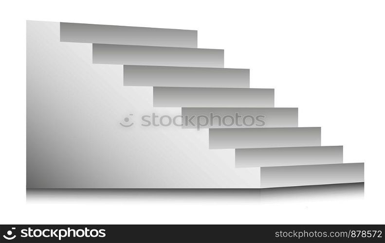 Stairs or staircases and podium ladders. Vector 3D isolated white stairs set isolated in different angles for interior design or building stairway element template icons. Stairs or staircases and podium ladders.