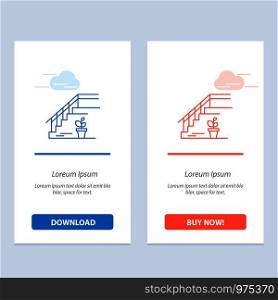 Stairs, Upstairs, Floor, Stage, Home Blue and Red Download and Buy Now web Widget Card Template