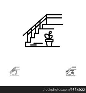 Stairs, Upstairs, Floor, Stage, Home Bold and thin black line icon set