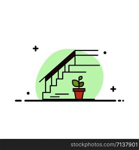 Stairs, Upstairs, Floor, Stage, Home Business Flat Line Filled Icon Vector Banner Template