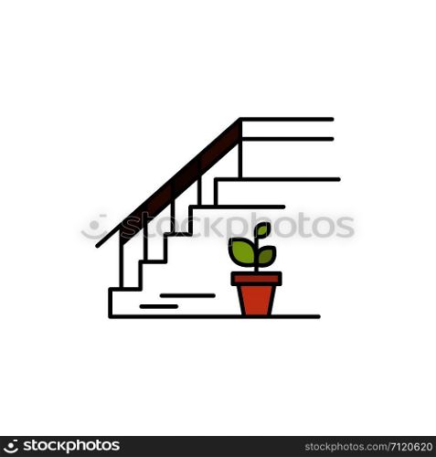 Stairs, Upstairs, Floor, Stage, Home Flat Color Icon. Vector icon banner Template