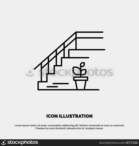 Stairs, Upstairs, Floor, Stage, Home Line Icon Vector