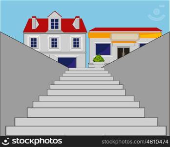 Stairway in city. The Stairway in underpasses through street.Vector illustration