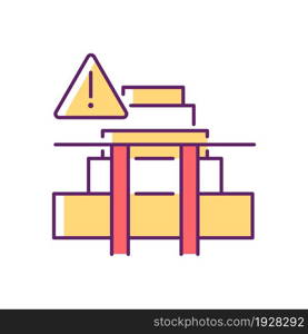 Stairway safety gates RGB color icon. Child safety at home. Falling and injuries prevention. Install fence and railing for kids security. Isolated vector illustration. Simple filled line drawing. Stairway safety gates RGB color icon