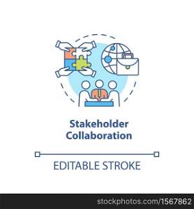 Stakeholder collaboration concept icon. Teamwork for project. Networking and partnership. Corporate cooperation idea thin line illustration. Vector isolated outline RGB color drawing. Editable stroke. Stakeholder collaboration concept icon