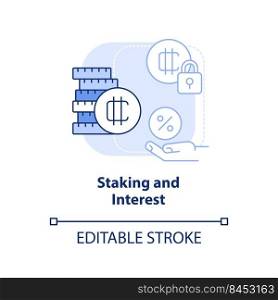 Staking and interest light blue concept icon. Passive income. Make money on crypto abstract idea thin line illustration. Isolated outline drawing. Editable stroke. Arial, Myriad Pro-Bold fonts used. Staking and interest light blue concept icon