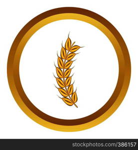 Stalk of ripe barley vector icon in golden circle, cartoon style isolated on white background. Stalk of ripe barley vector icon