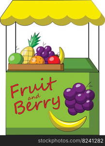 Stall counter with fruit and berry. Draw illustration in color