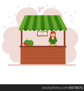 Stall Counters. Food market counter with fruits on shelves. Kiosk on white background.. Stall Counters. Food market counter with fruits on shelves. Kiosk on white background