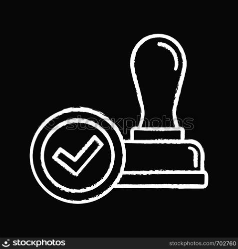 Stamp approved chalk icon. Stamp of approval. Verification and validation. Certified, approved. Isolated vector chalkboard illustration. Stamp approved chalk icon
