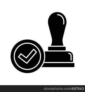 Stamp approved glyph icon. Stamp of approval. Verification and validation. Certified, approved. Silhouette symbol. Negative space. Vector isolated illustration. Stamp approved glyph icon