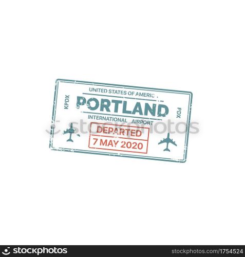Stamp in passport, travel visa of USA America, vector US city Portland. US country airport departure destination and international airport immigration and border control square stamp. Stamp, passport travel visa USA America, Portland