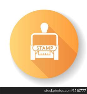 Stamp orange flat design long shadow glyph icon. Apostille and legalization. Legal paper. Notarization. Authentification. Validation, confirmation. Notary services. Silhouette RGB color illustration