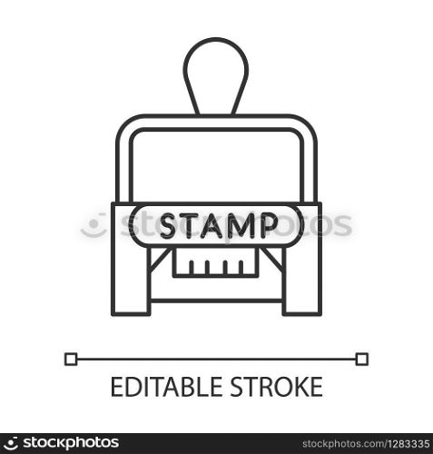 Stamp pixel perfect linear icon. Notarization. Authentification. Validation, confirmation. Thin line customizable illustration. Contour symbol. Vector isolated outline drawing. Editable stroke
