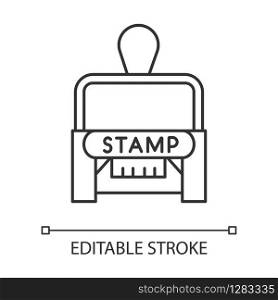 Stamp pixel perfect linear icon. Notarization. Authentification. Validation, confirmation. Thin line customizable illustration. Contour symbol. Vector isolated outline drawing. Editable stroke