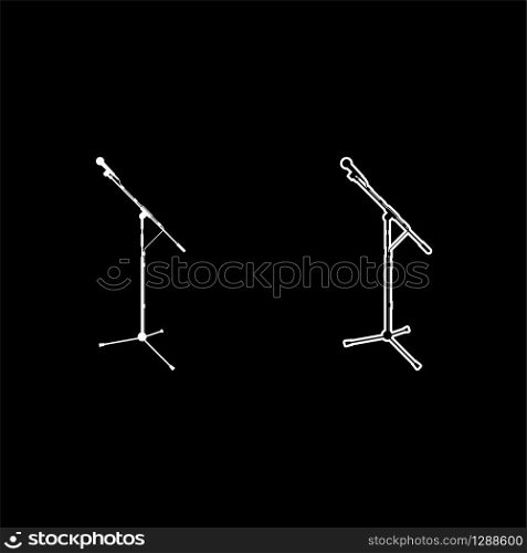 Stand microphone Sound recording equipment Racks for mic icon outline set white color vector illustration flat style simple image. Stand microphone Sound recording equipment Racks for mic icon outline set white color vector illustration flat style image