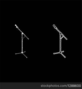 Stand microphone Sound recording equipment Racks for mic icon outline set white color vector illustration flat style simple image. Stand microphone Sound recording equipment Racks for mic icon outline set white color vector illustration flat style image
