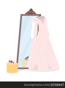 Stand mirror with wedding dress semi flat color vector object. Realistic item on white. Interior decor for dresser room isolated modern cartoon style illustration for graphic design and animation. Stand mirror with wedding dress semi flat color vector object
