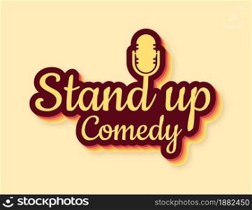 Stand up in flat style on red background. Retro microphone icon. Mic stand. Vector stock illustration. Stand up in flat style on red background. Retro microphone icon. Mic stand. Vector stock illustration.