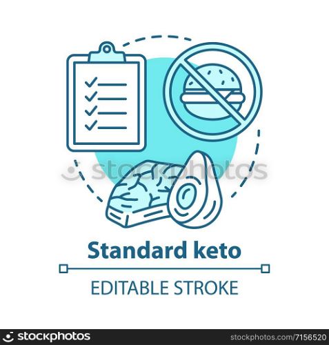 Standart keto concept icon. Ketogenic diet idea thin line illustration. Low carb nutrition. Healthy food menu, dietary meal. Healthcare, lifestyle. Vector isolated outline drawing. Editable stroke