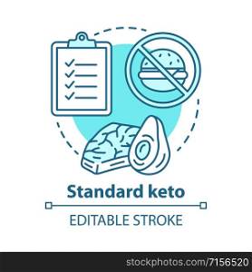 Standart keto concept icon. Ketogenic diet idea thin line illustration. Low carb nutrition. Healthy food menu, dietary meal. Healthcare, lifestyle. Vector isolated outline drawing. Editable stroke