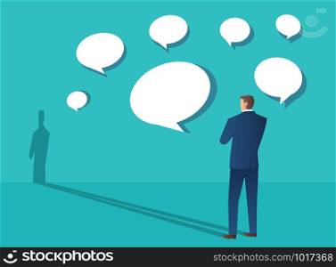 standing businessman with chat box background vector illustration