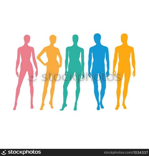 Standing male and female figures silhouette vector color ,Man and woman silhouettes
