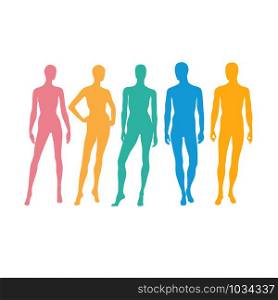 Standing male and female figures silhouette vector color ,Man and woman silhouettes