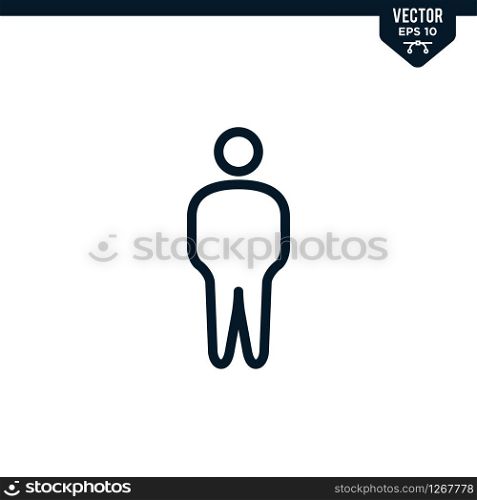 Standing man icon icon collection in outlined or line art style, editable stroke vector