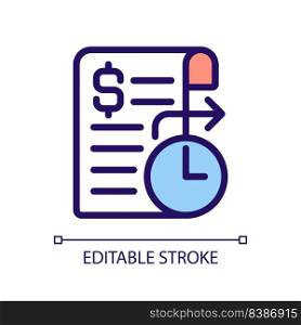 Standing order pixel perfect RGB color icon. Regular automatic payment. Bank account. Standing instruction. Isolated vector illustration. Simple filled line drawing. Editable stroke. Arial font used. Standing order pixel perfect RGB color icon