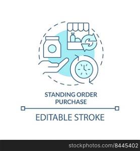 Standing order purchase turquoise concept icon. Food procurement method abstract idea thin line illustration. Isolated outline drawing. Editable stroke. Arial, Myriad Pro-Bold fonts used. Standing order purchase turquoise concept icon