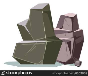 Standing rocks. Cartoon 3d stones. Rough mineral isolated on white background. Standing rocks. Cartoon 3d stones. Rough mineral