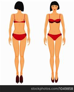 Standing woman, full length portrait : front and back.. Beauty standing woman, full length portrait : front and back.