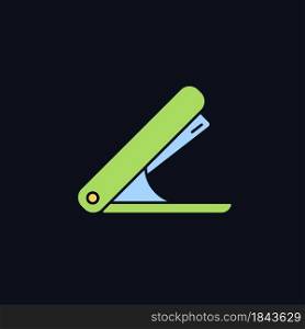Stapler RGB color icon for dark theme. Mechanical tool for joining document pages together. School accessory. Isolated vector illustration on night mode background. Simple filled line drawing on black. Stapler RGB color icon for dark theme