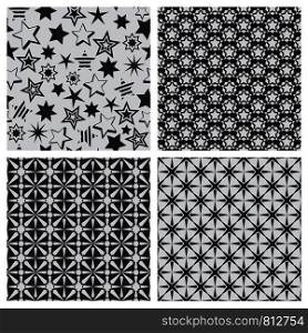Star abstract seamless pattern texture set. Black stars on white background for prints. Vector repeat starry backdrop. Star abstract seamless pattern texture set