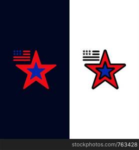 Star, American, Flag, Usa Icons. Flat and Line Filled Icon Set Vector Blue Background