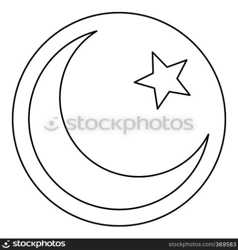 Star and crescent icon in outline style on a white background vector illustration. Star and crescent icon, outline style