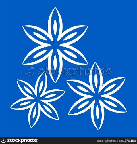 Star anise icon white isolated on blue background vector illustration. Star anise icon white