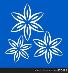Star anise icon white isolated on blue background vector illustration. Star anise icon white