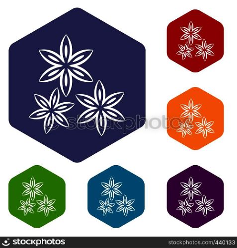 Star anise icons set hexagon isolated vector illustration. Star anise icons set hexagon