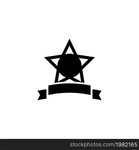 Star Award with Ribbon. Flat Vector Icon. Simple black symbol on white background. Star Award with Ribbon Flat Vector Icon