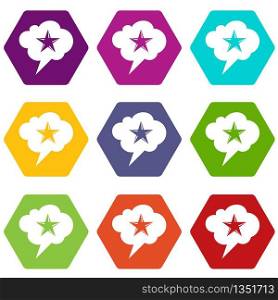 Star bubble speech icons 9 set coloful isolated on white for web. Star bubble speech icons set 9 vector