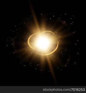Star burst with sparks, light effect on black background, white colorStar burst with sparks, light effect, golden color. Star burst with sparks, golden color