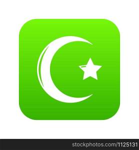 Star crescent symbol islam icon green vector isolated on white background. Star crescent symbol islam icon green vector