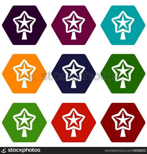 Star for christmass tree icon set many color hexahedron isolated on white vector illustration. Star for christmass tree icon set color hexahedron