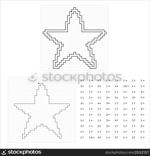 Star Graphic Dictation Drawing, Star Geometric Polygon Shape Icon Vector Art Illustration, Drawing By Cells