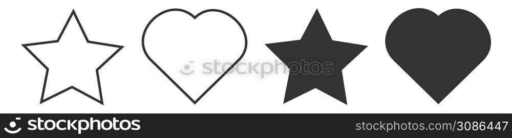 Star, heart icon. Set of white and black signs illustration symbol. Logo media vector neumorphism.