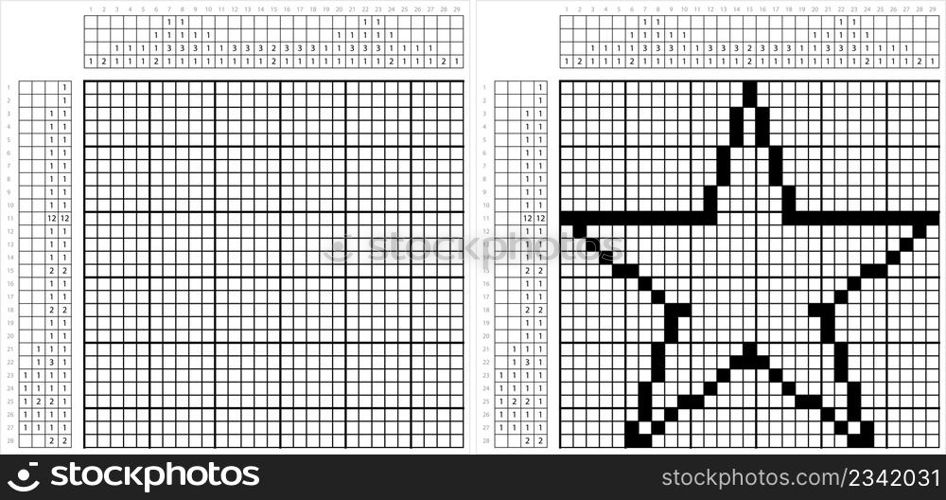 Star Icon Nonogram Pixel Art, Star Shape Icon, Geometric Shape Vector Art Illustration, Logic Puzzle Game Griddlers, Pic-A-Pix, Picture Paint By Numbers, Picross